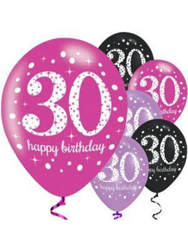 Picture of 30TH PINK CELEBRATION LATEX BALLOONS 11 INCH 6PK